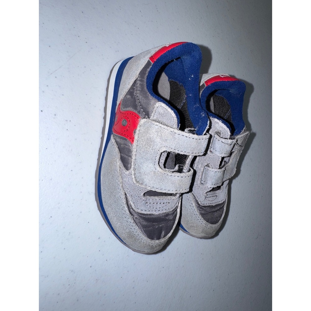 Saucony Jazz Low Pro Toddler Sneakers Grey Red Blue Hook Loop Straps